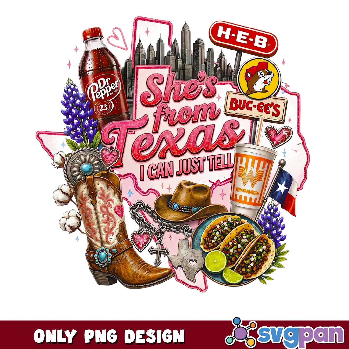 Texas Girl Sublimation PNG, She's From Texas PNG, Cowgirl Boot PNG