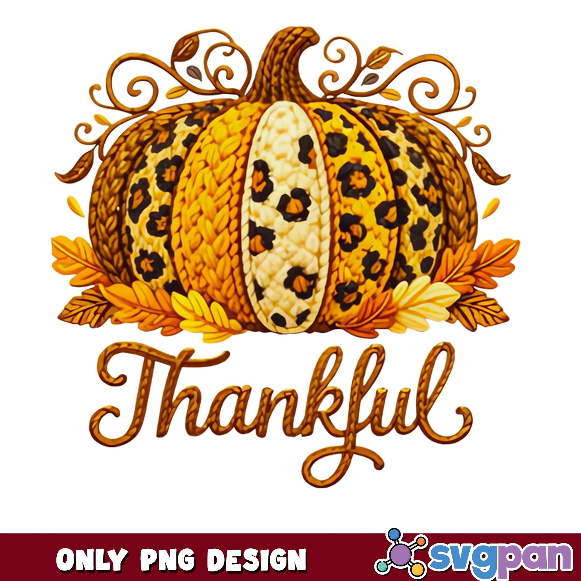 Thankful Leopard Pumpkin PNG, Thanksgiving PNG, Fall PNG