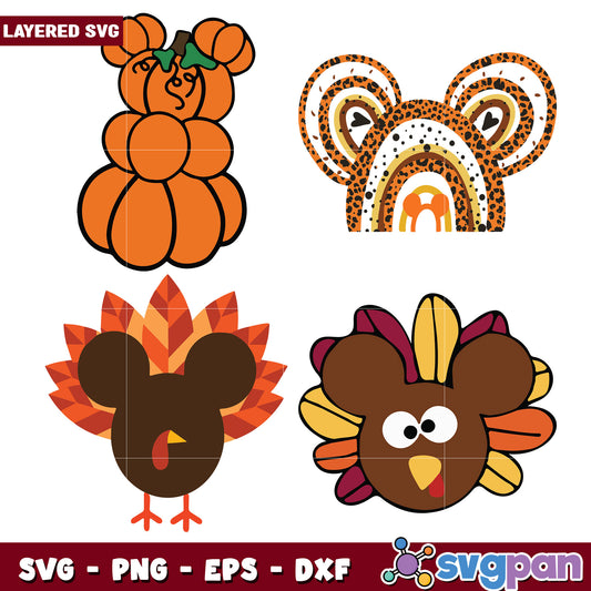 Thanksgiving SVG Bundle Pumpkin, Turkey, Rainbow
