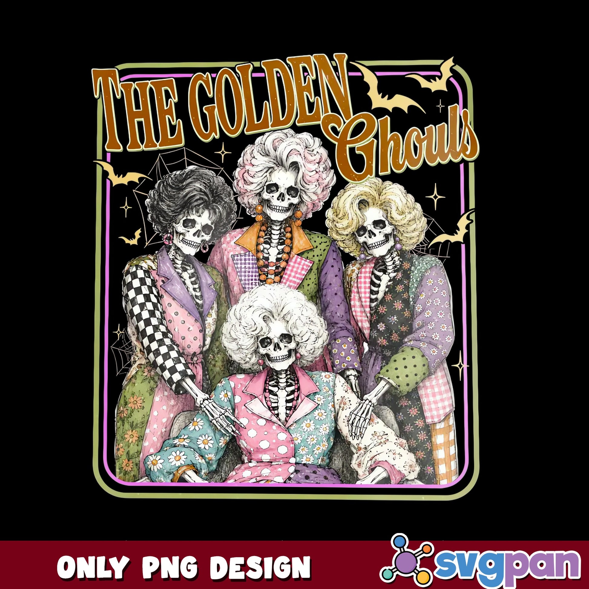 The Golden Ghouls Halloween PNG, Skeleton Girls PNG, Spooky PNG