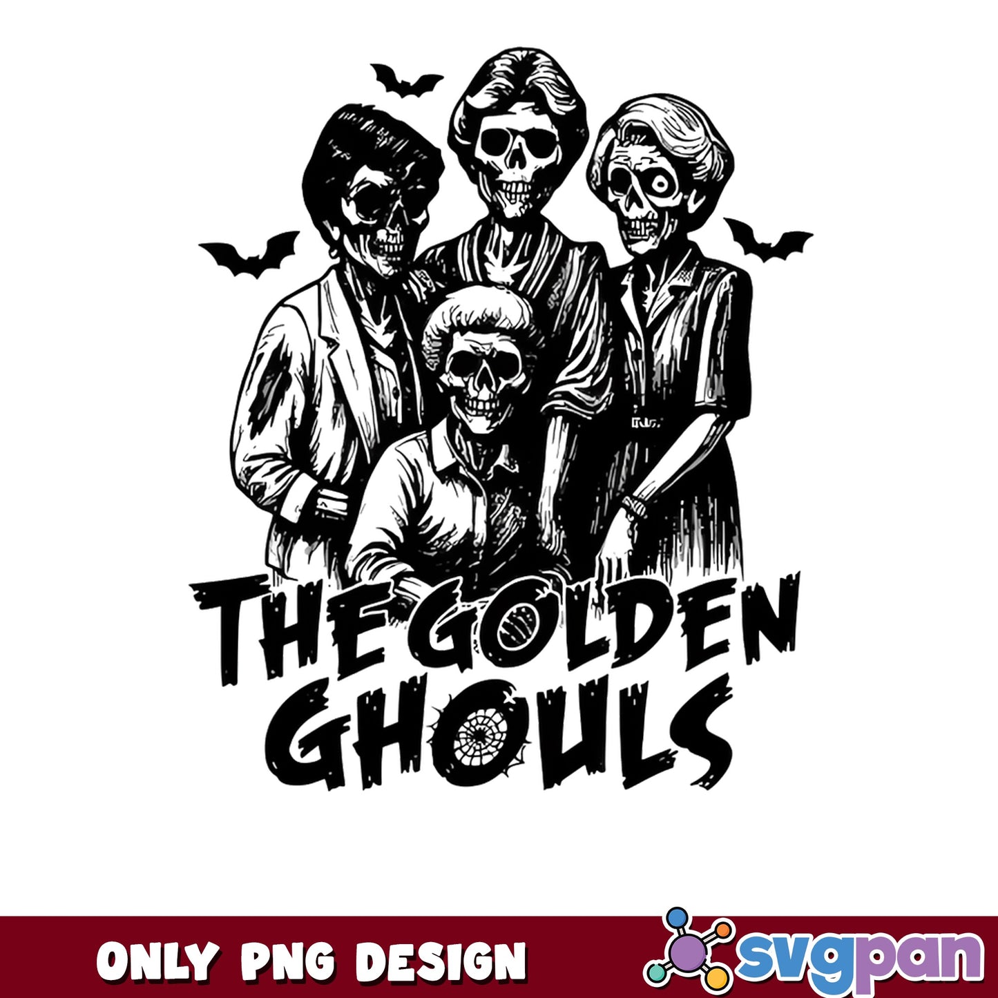 The Golden Ghouls PNG, Golden Girls Halloween, Skeleton PNG