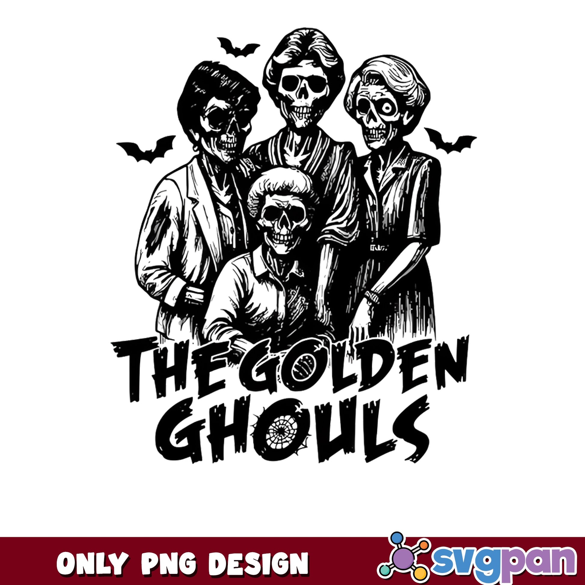 The Golden Ghouls PNG, Golden Girls Halloween, Skeleton PNG