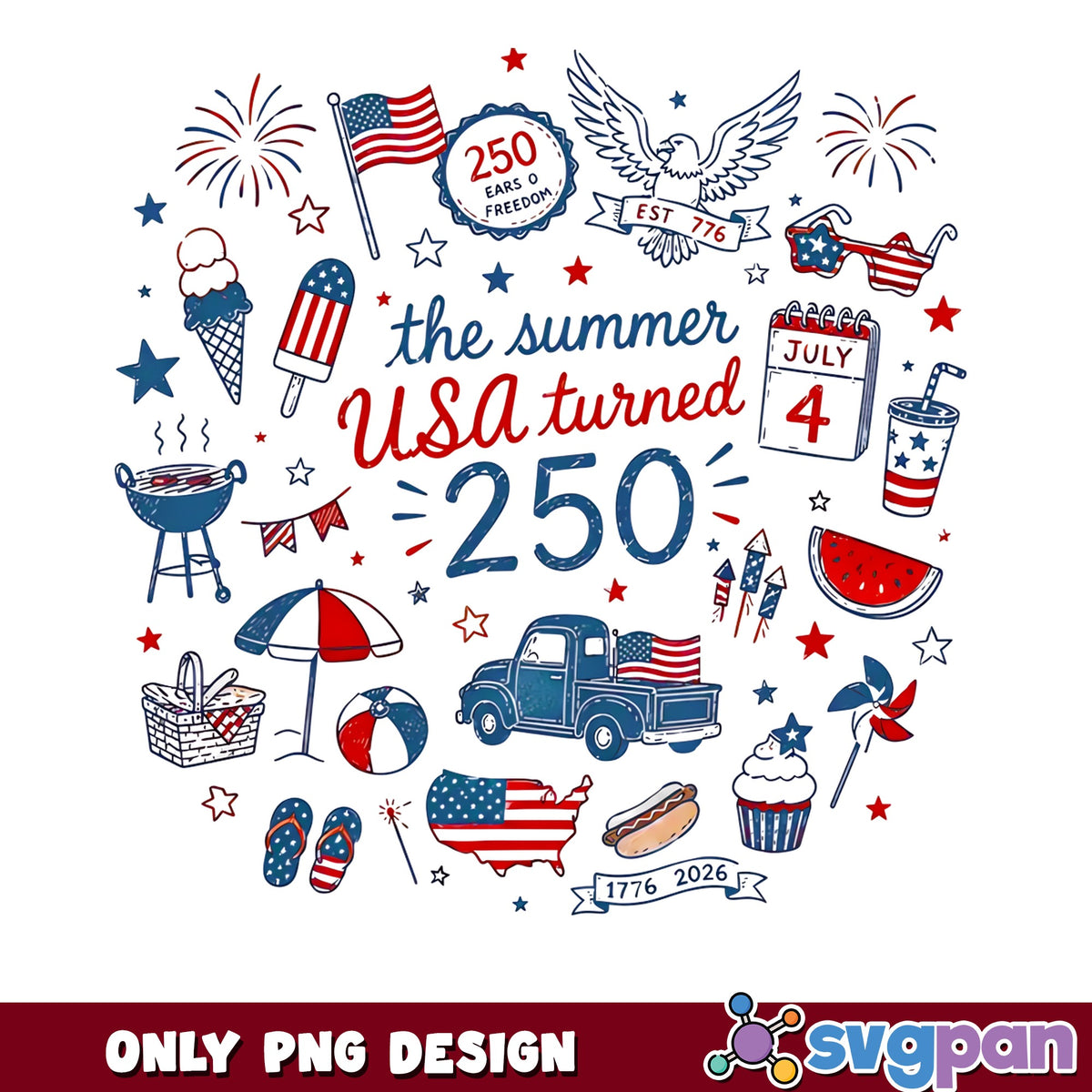 The Summer USA Turned 250 PNG, 4th Of July PNG, America 250th PNG
