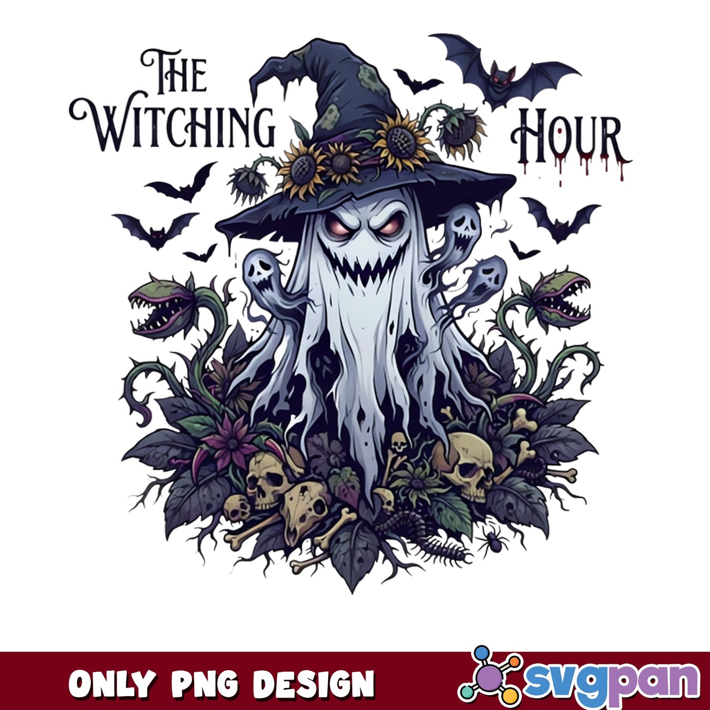 The Witching Hour Halloween PNG, Witch Ghost PNG, Spooky PNG