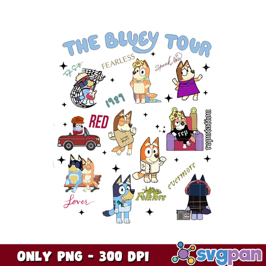 The bluey tour design png, bluey and friends png, bluey cartoon​ png