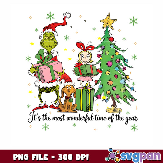 The most wonderful time png, christmnas tree png, christmas season png