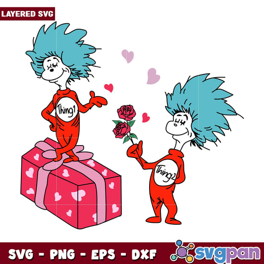 Thing 1 thing 2 love valentine svg, Dr. seuss characters svg, Digital Download