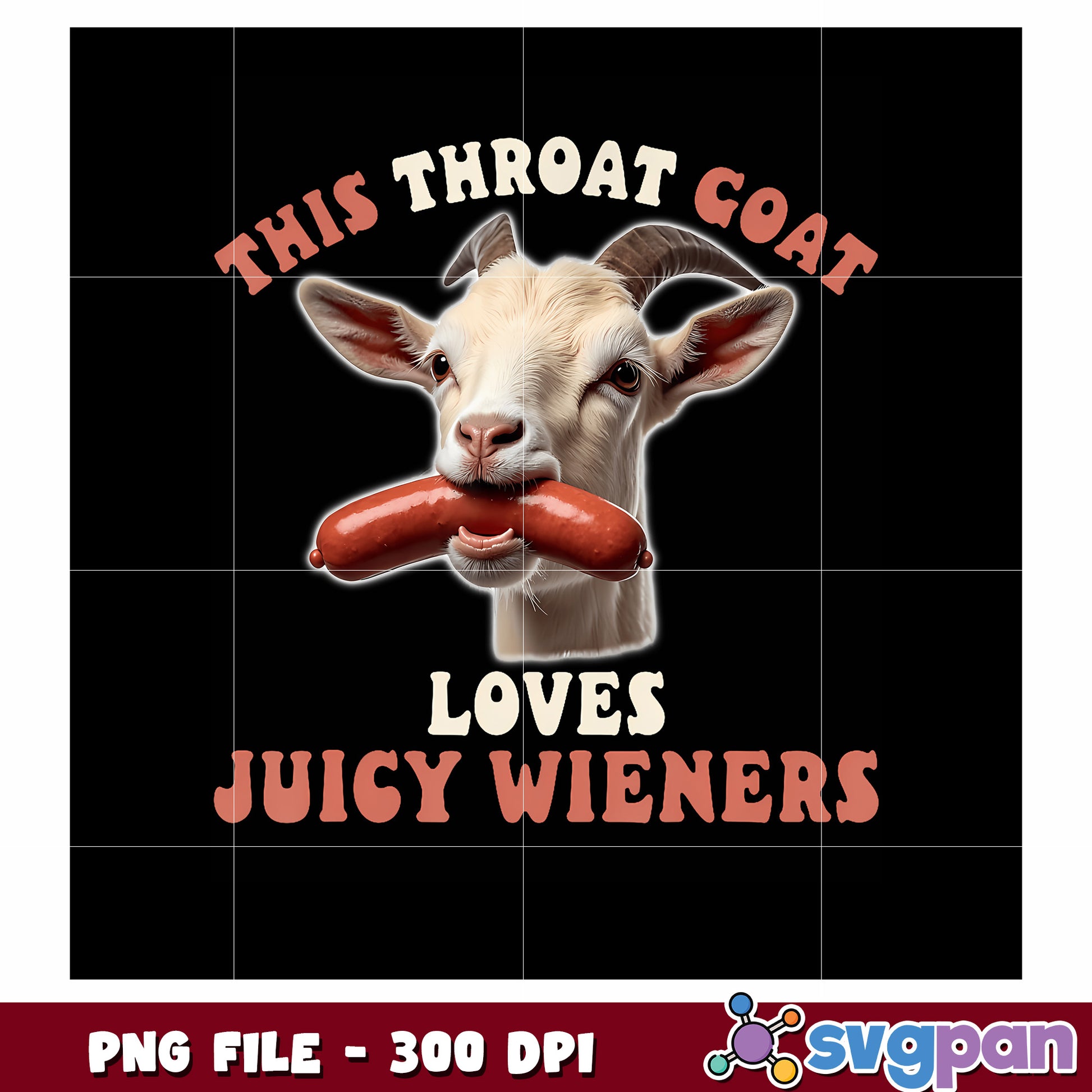 This throat goat loves juicy wieners, funny animal png, silly cartoon png