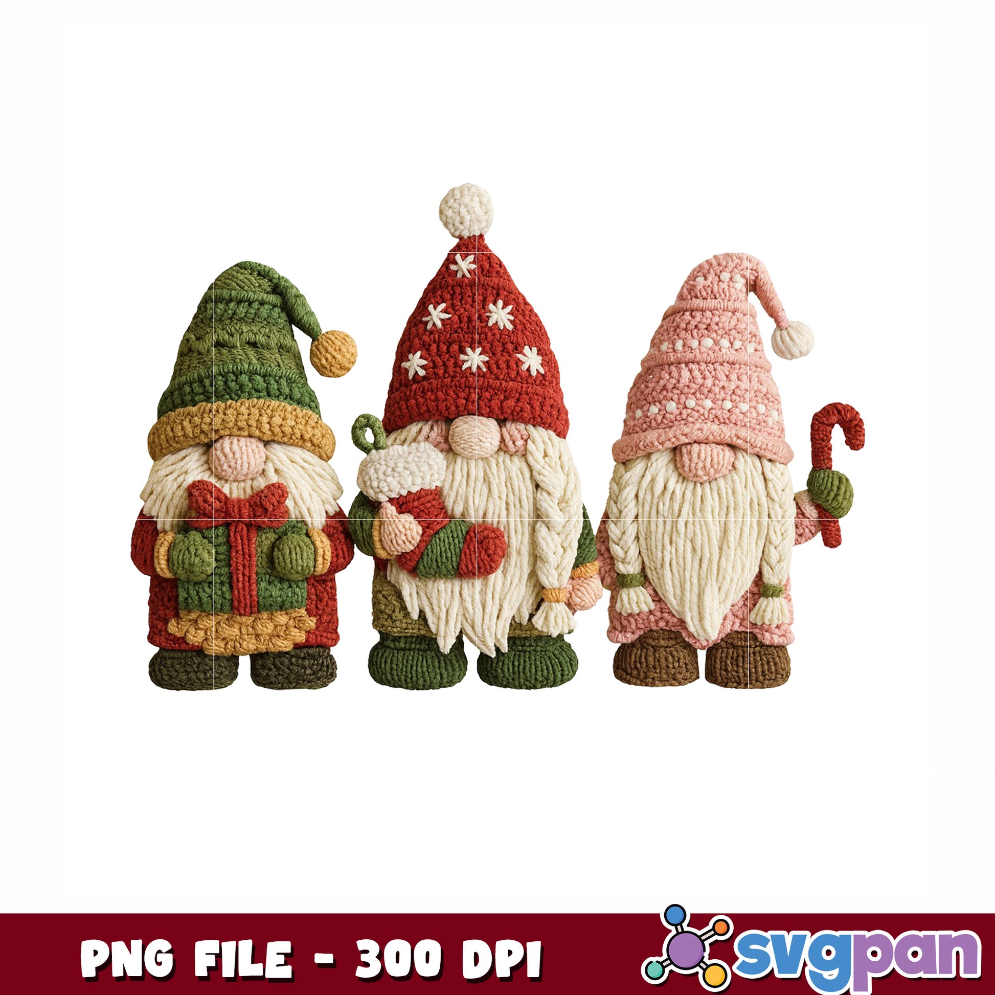 Three dwarfs made of knitting wool