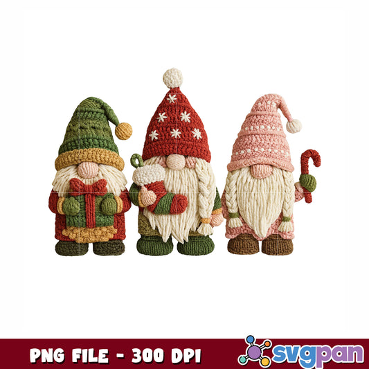 Three dwarfs made of knitting wool