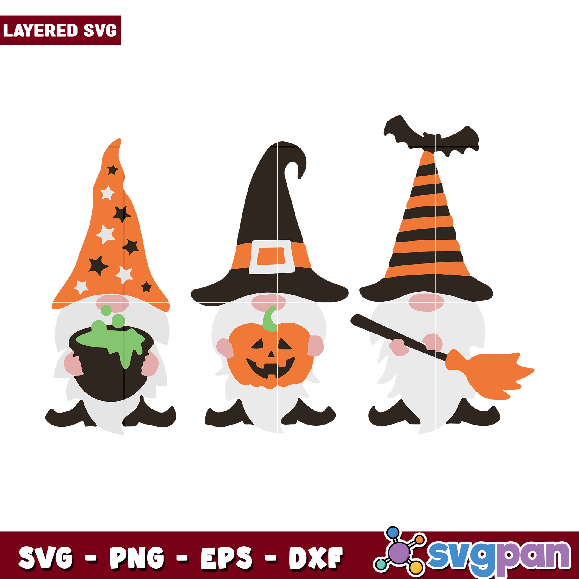 Three gnome halloween svg, scary autumn svg, spooky characters svg