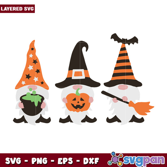 Three gnome halloween svg, scary autumn svg, spooky characters svg