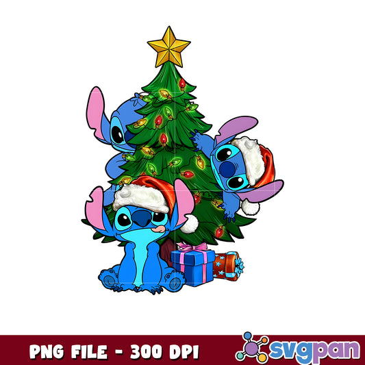 Three stitch with christmas tree png, disney characters png, cute stitch png