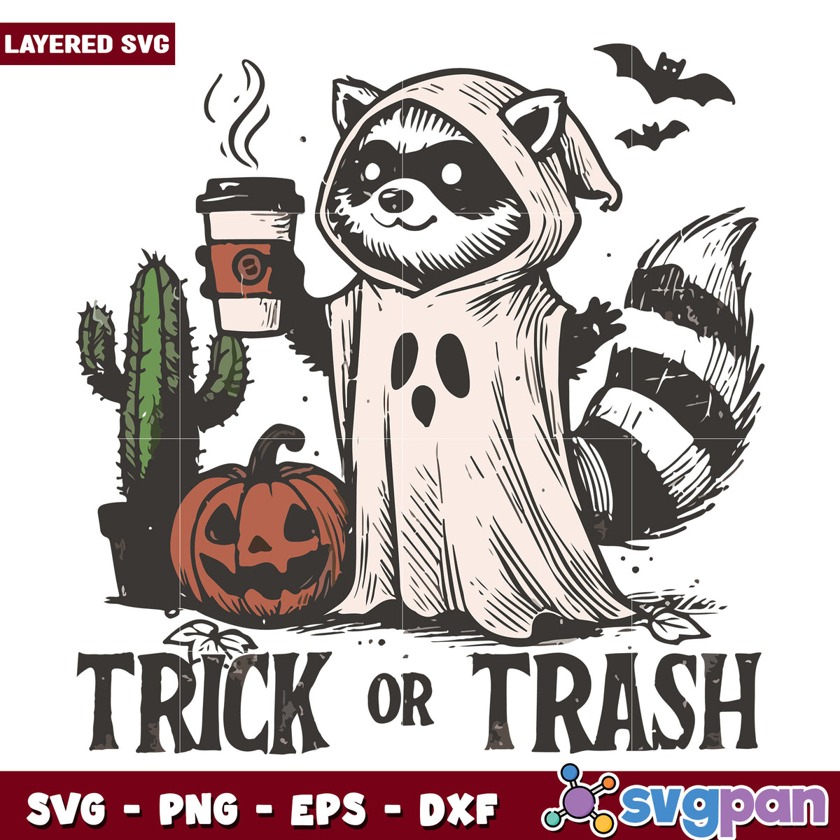 Tick or trash raccoon svg, spooky season svg, halloween vacation svg
