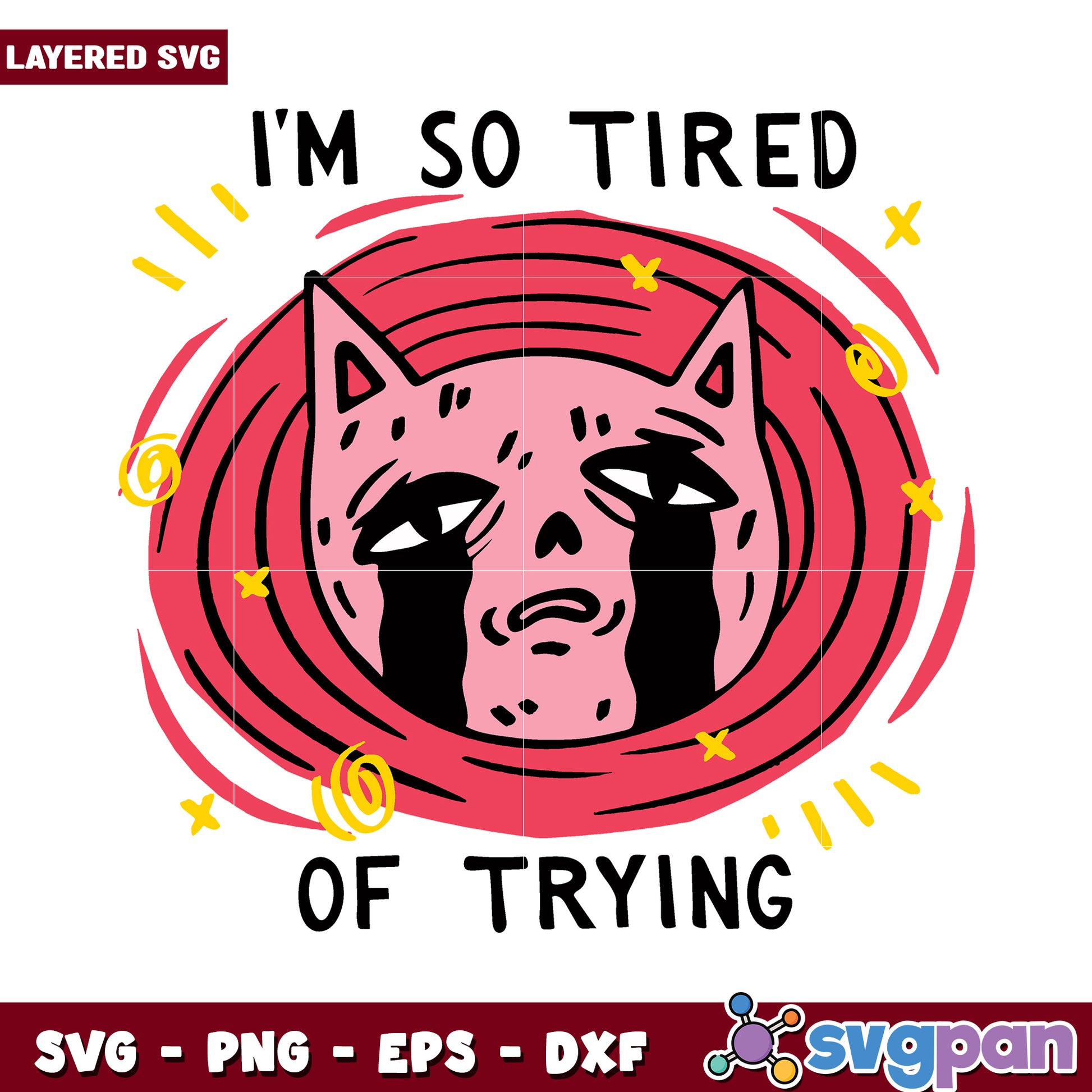 Tired Cat Illustration, Unique SVG Design for Crafters and Artists