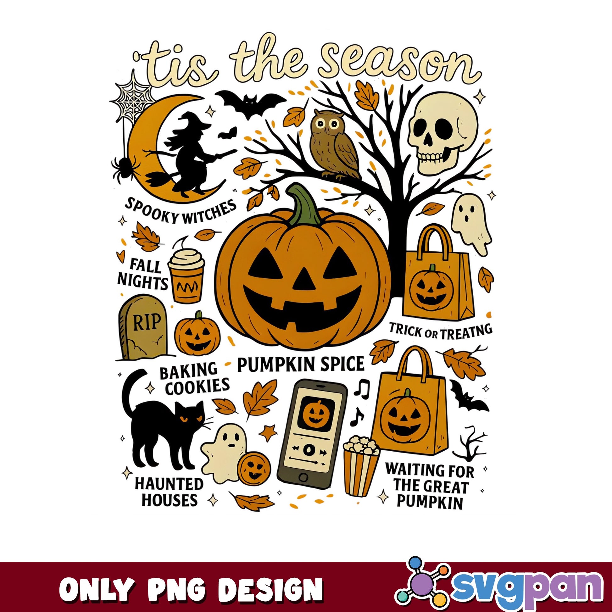 Tis The Season Halloween PNG, Spooky Fall Pumpkin PNG, Halloween PNG