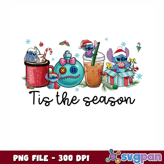 Tis the season Stitch png, christmas lights png, cute stitch png