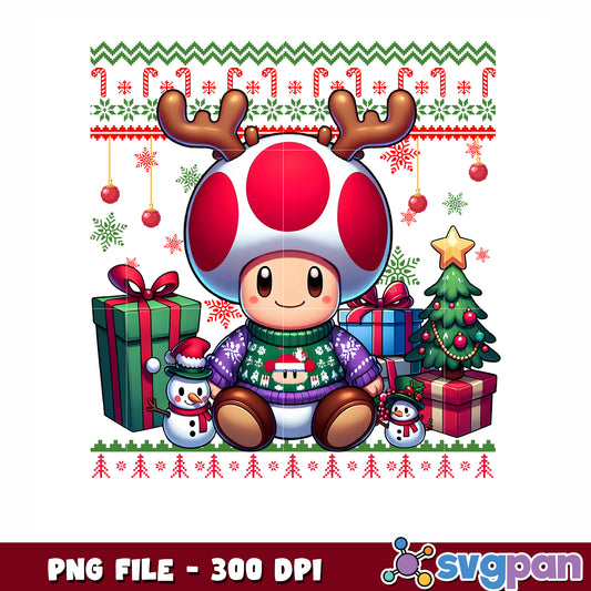 Toad christmas png, christmas gifts png, cute toad png