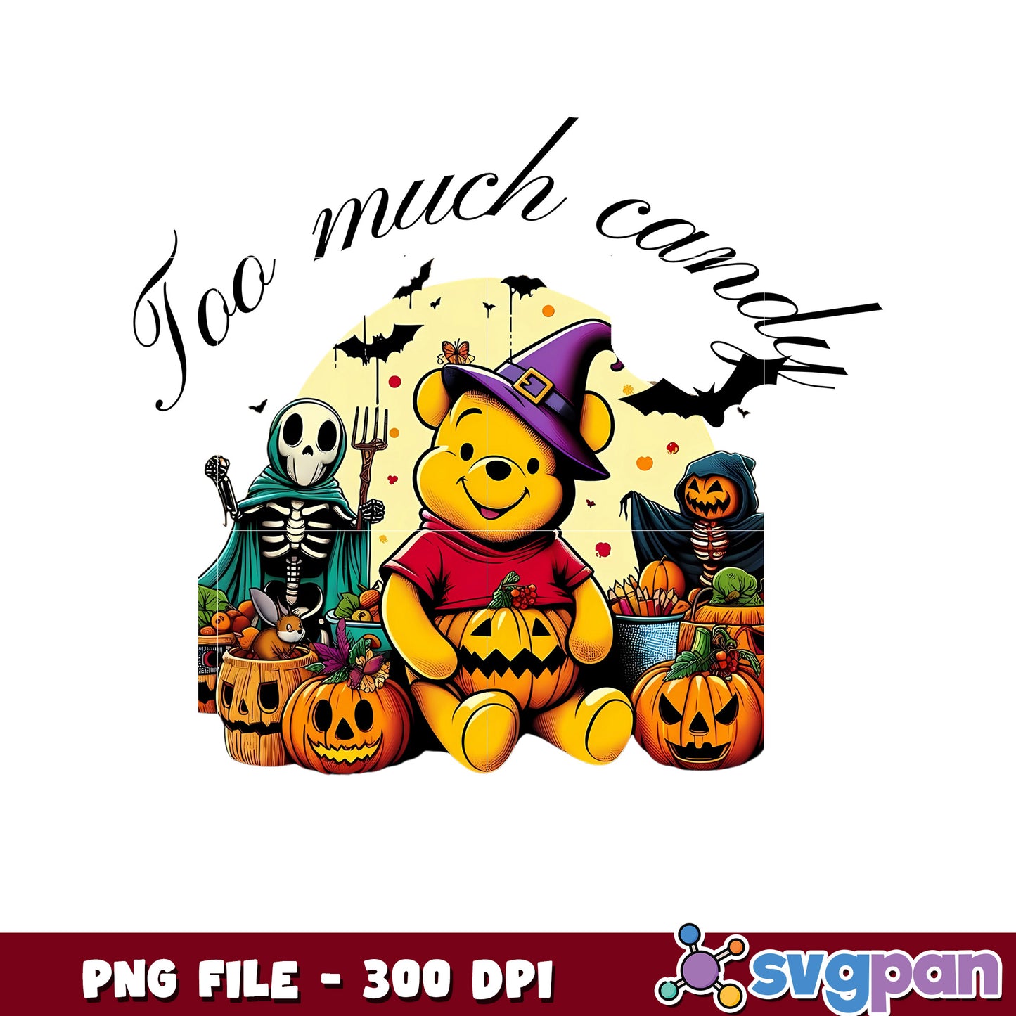 Too much candy png, halloween winnie the pooh png, halloween costumes png