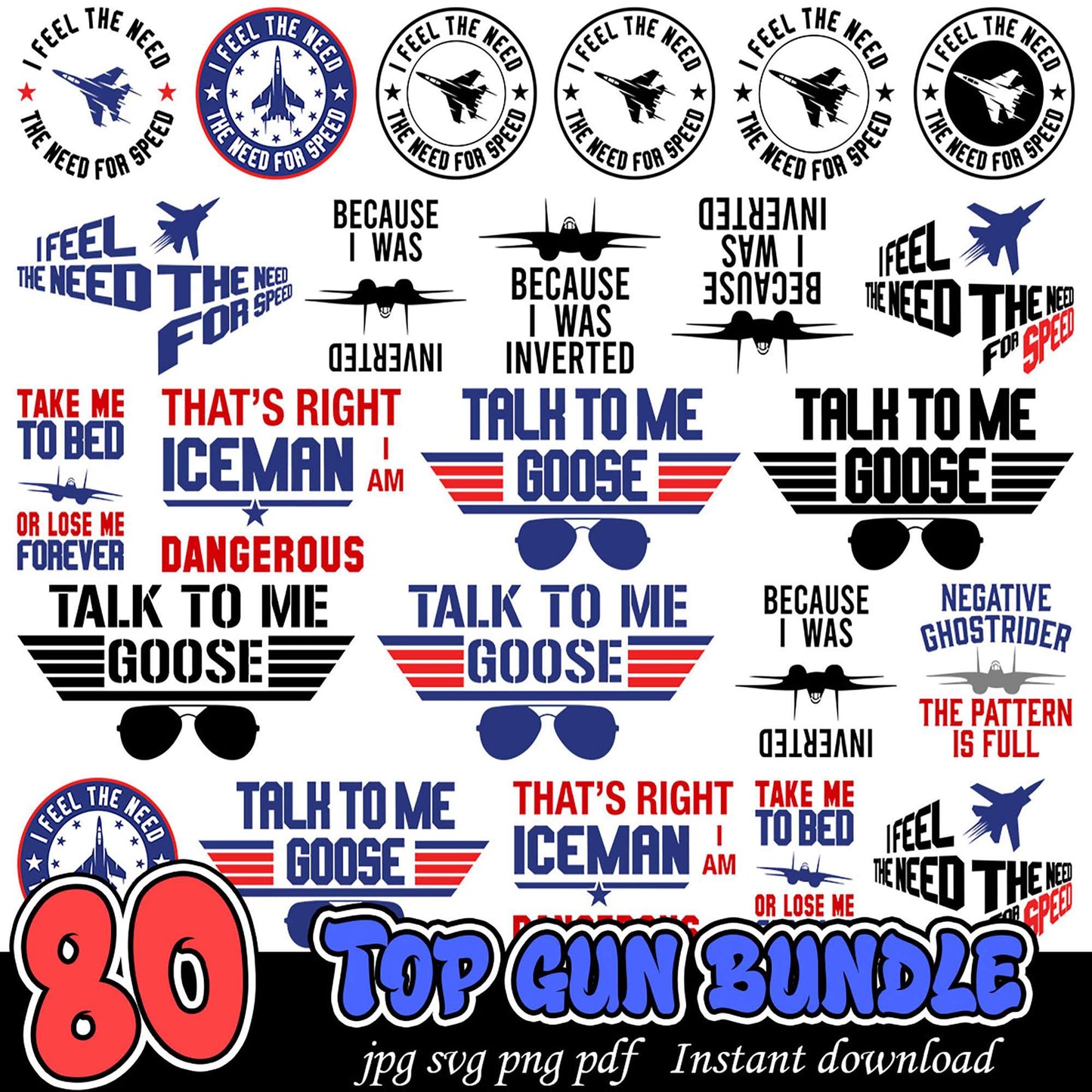 Top Gun SVG Bundle 80 Designs Instant Download