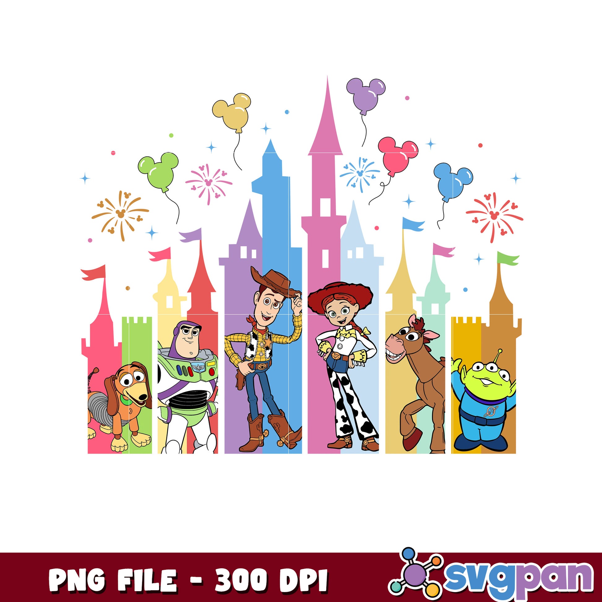 Toy Story Characters in Colorful Castle Theme PNG Artwork