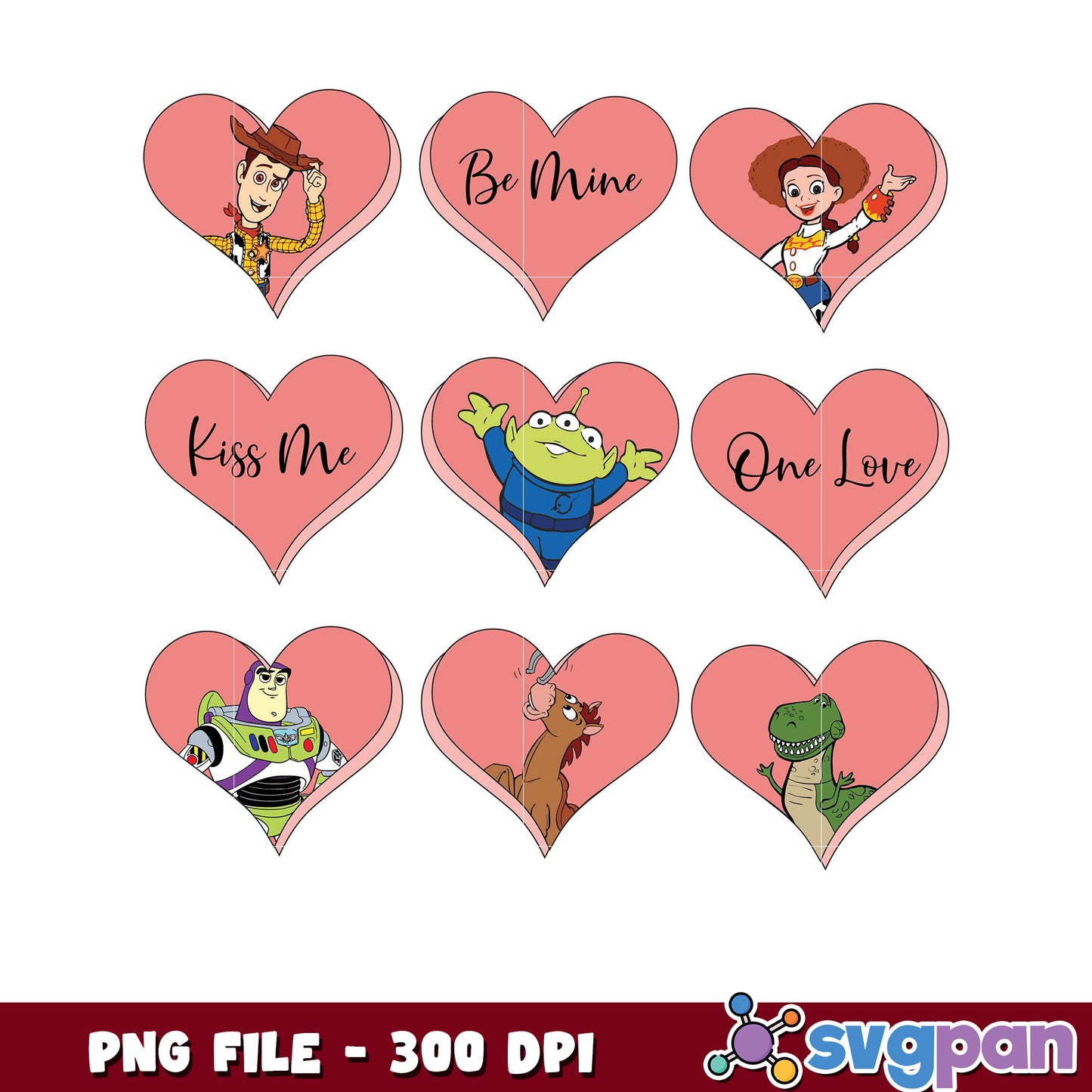 Toy Story Heart PNG Design, Includes Cute Characters and Phrases