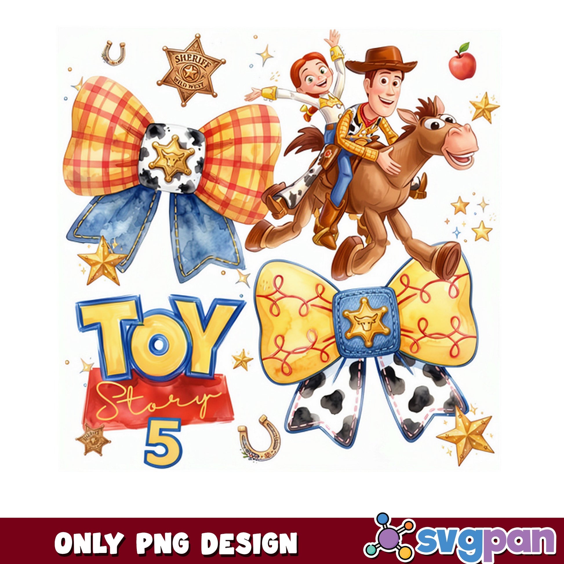 Toy Story 5 Woody Jessie PNG, Coquette Bow PNG, Disney PNG