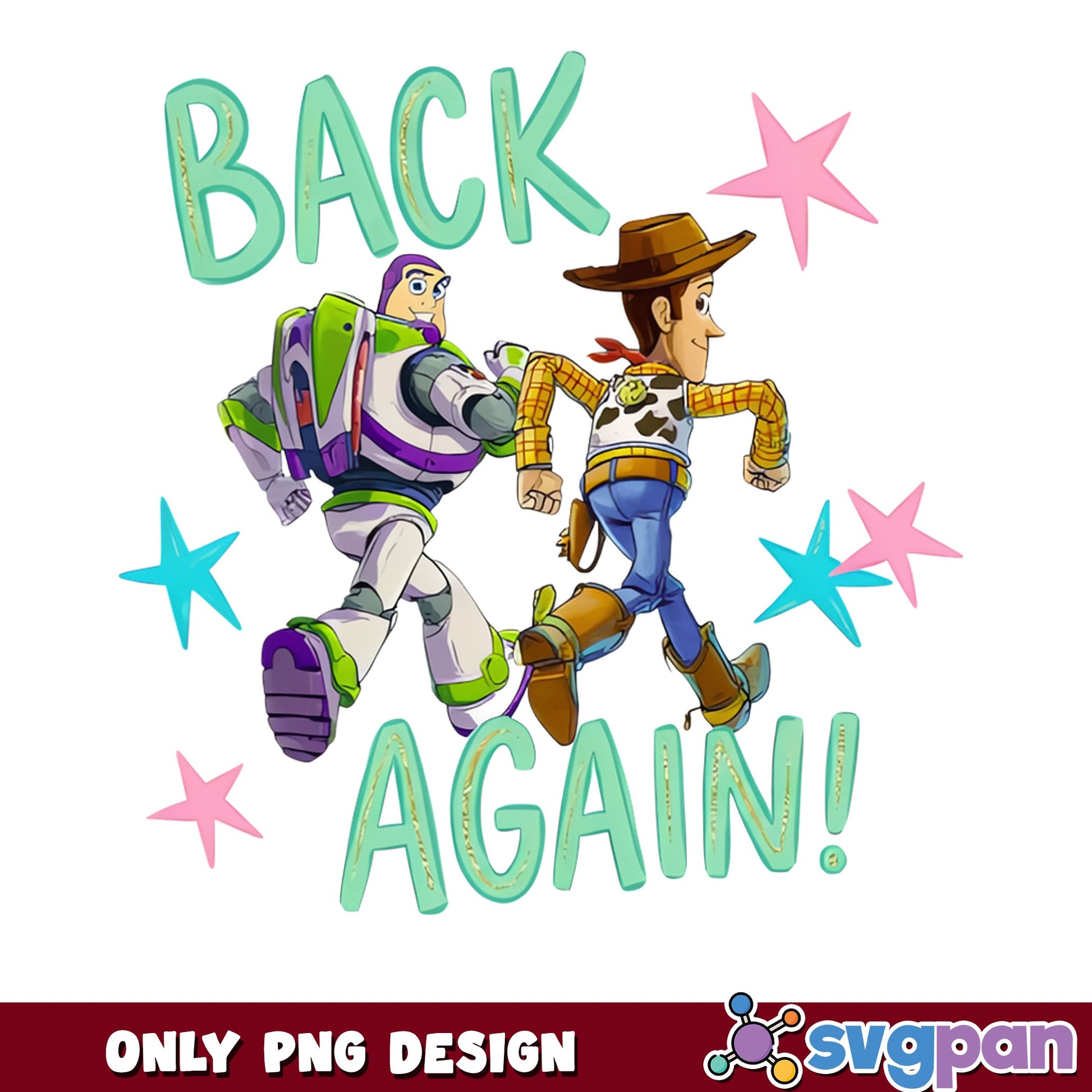 Toy Story Back Again Buzz Woody PNG, Disney Pixar PNG, Kids PNG