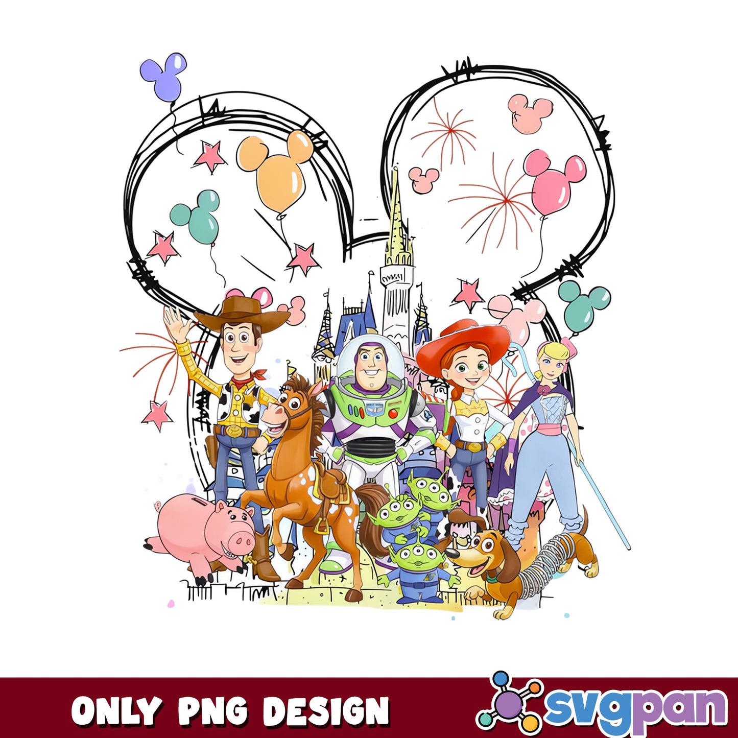 Toy Story Characters Disney Castle PNG, Woody Buzz PNG, Disney Trip PNG
