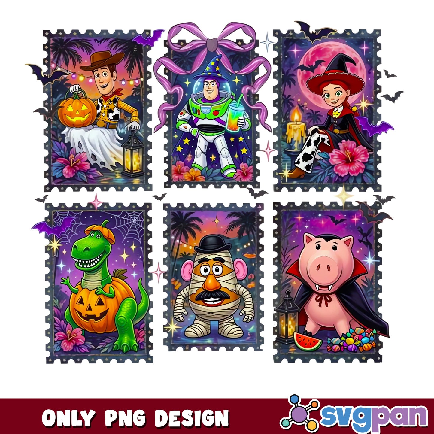 Toy Story Characters Halloween Stamp Clipart PNG, Woody Buzz, PNG