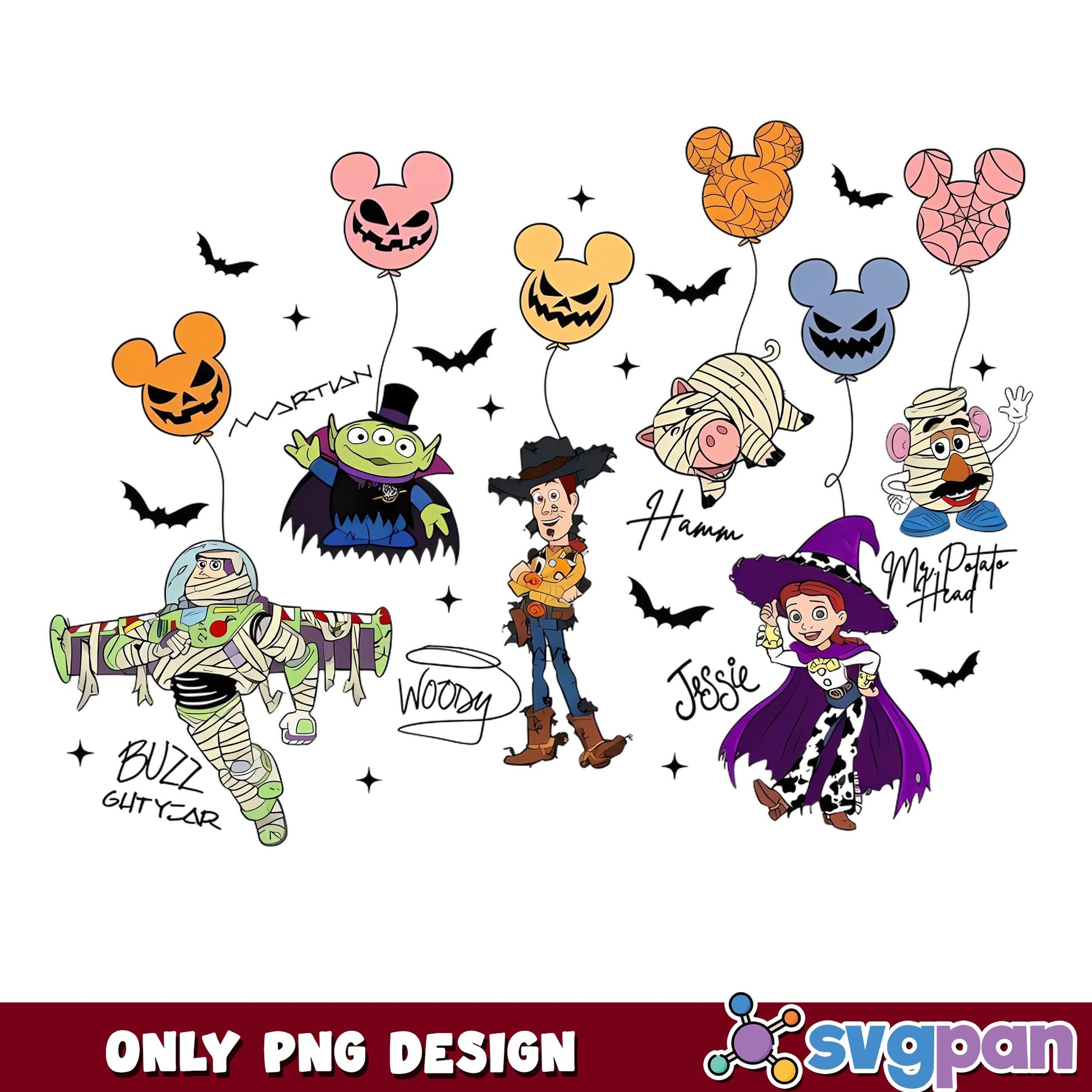 Toy Story Gang Mickey Balloon Halloween PNG, Buzz Woody Jessie, PNG