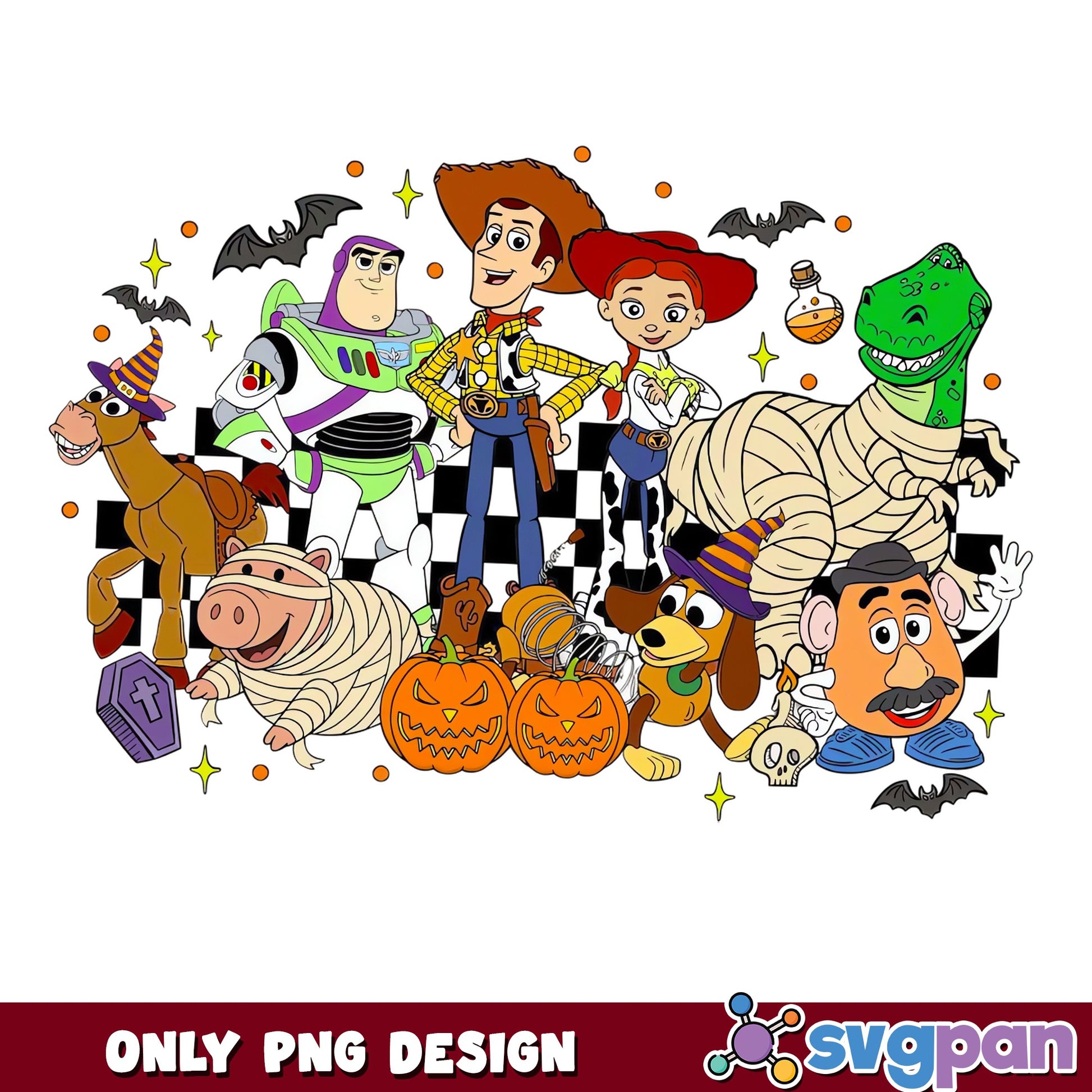 Toy Story Halloween Mummy Pumpkin Checkerboard PNG, Woody Buzz, PNG