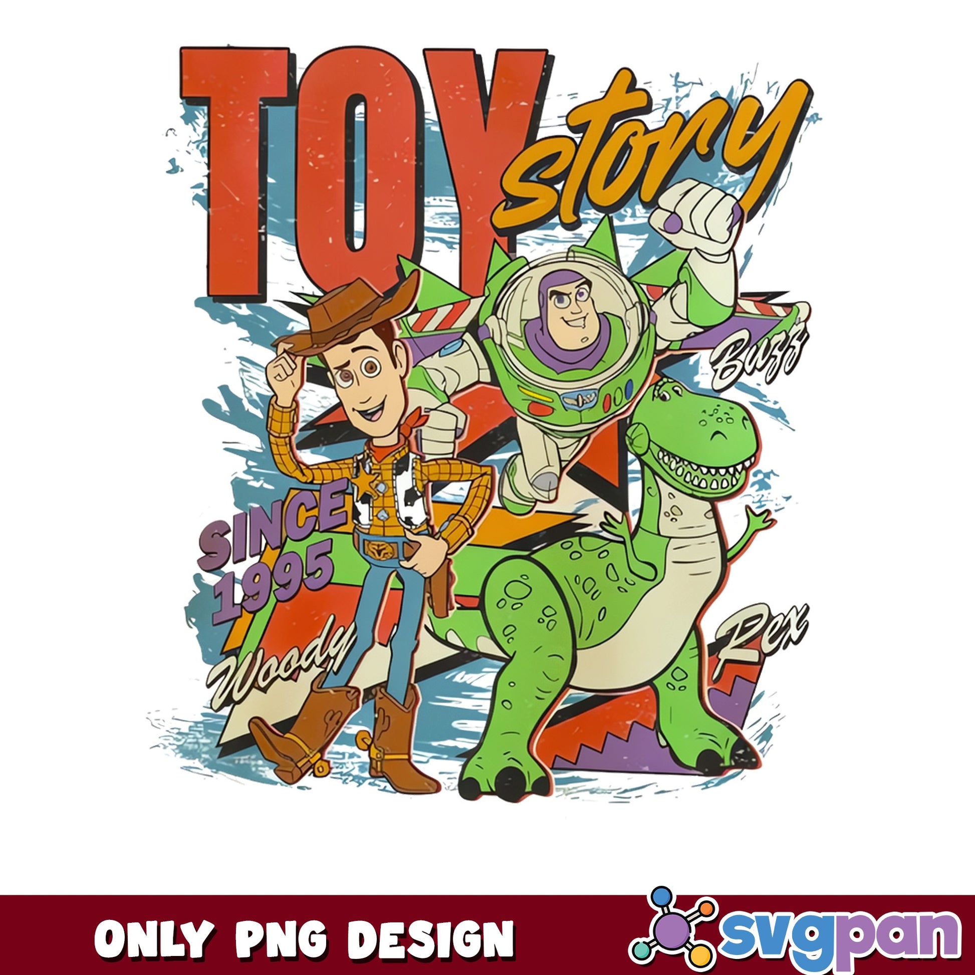 Toy Story Since 1995 PNG, Woody Buzz Rex Disney PNG, Pixar PNG