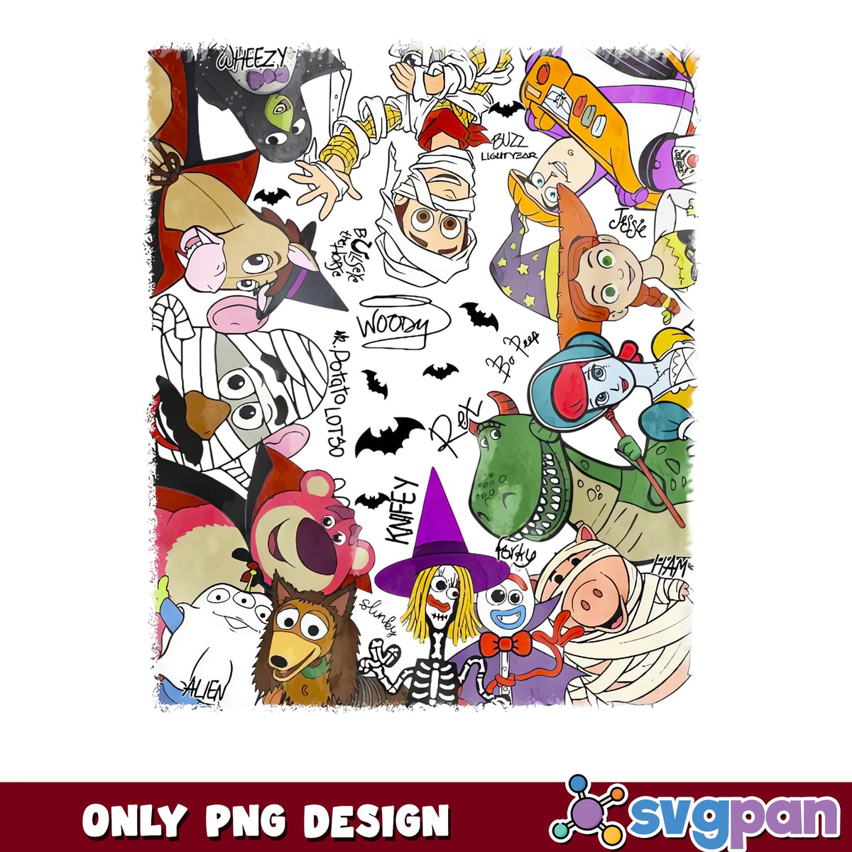 Toy Story Squad Halloween PNG, Woody Buzz Rex Lotso Mummy, Disney PNG
