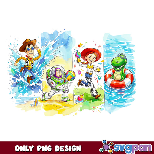 Toy Story Summer Beach PNG, Woody Buzz Lightyear PNG, Disney PNG