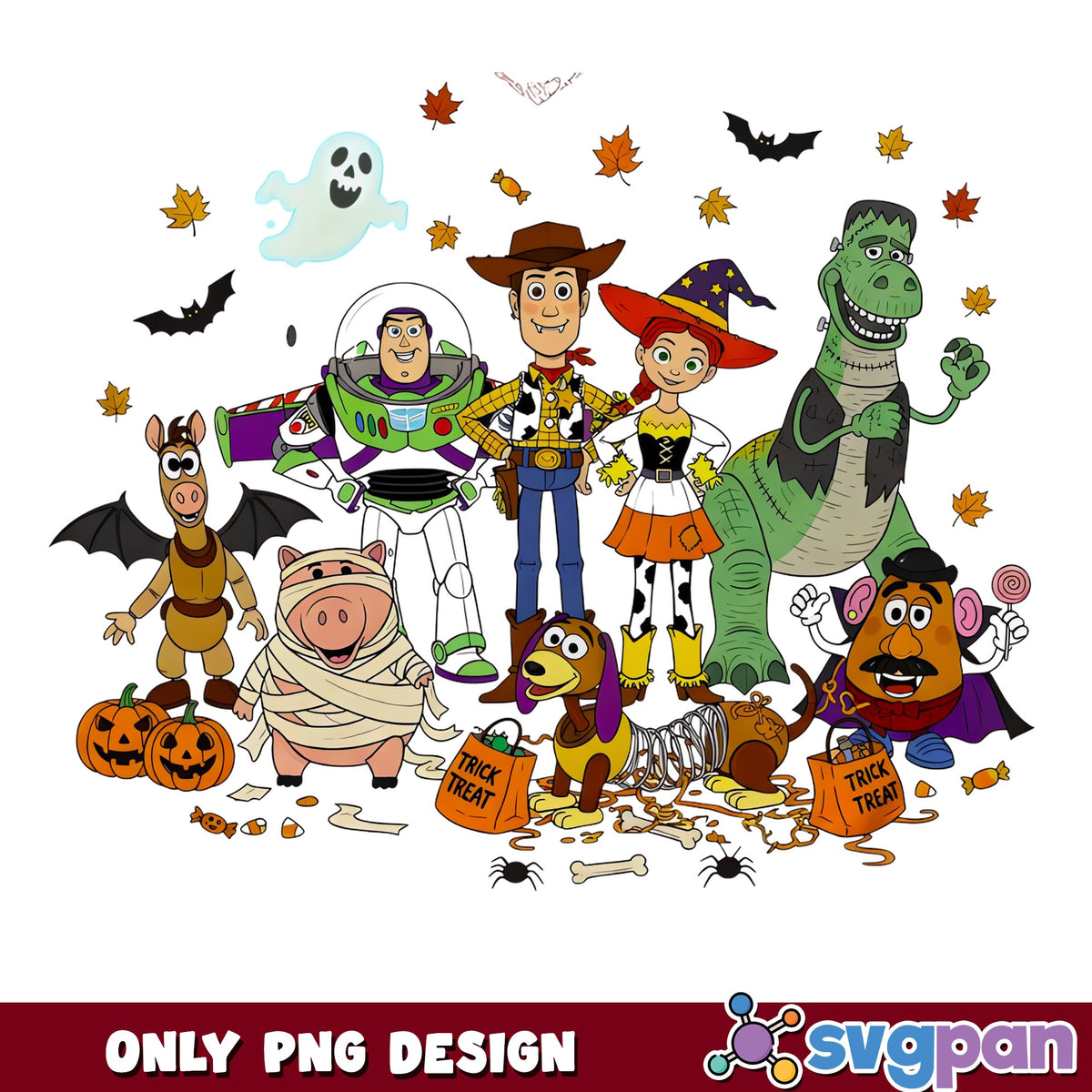 Toy Story Trick Or Treat Halloween PNG, Woody Buzz Rex, Disney PNG