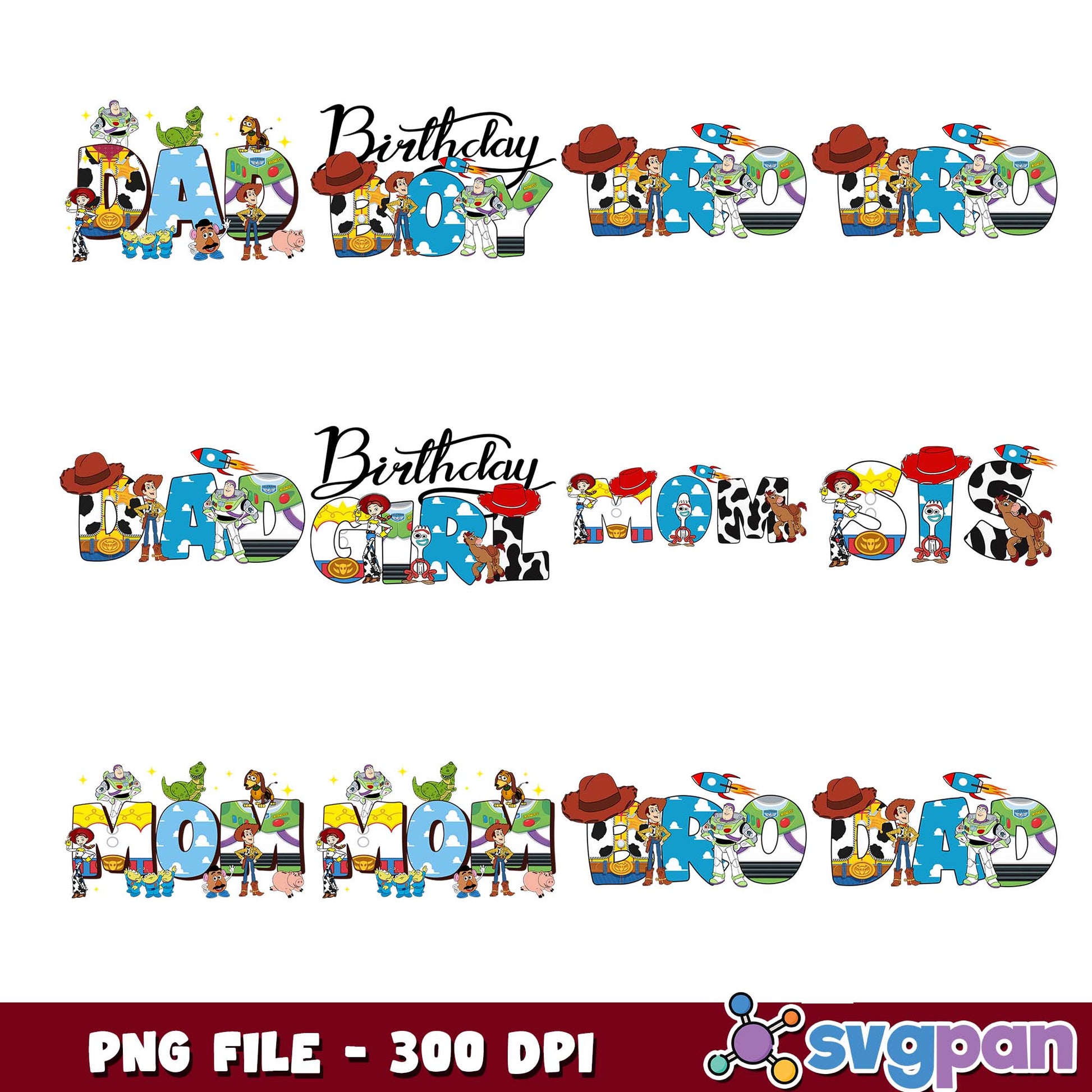 Toy story birthday family and friend png bundle