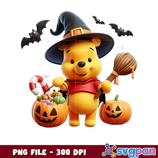Toy winnie pooh png, spooky season png, halloween pajamas png