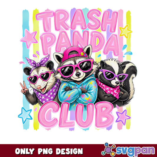 Trash Panda Club PNG, Funny Raccoon Opossum Skunk, Cute Animal PNG