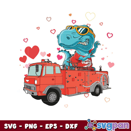 T rex and truck in valentine svg, t rex valentine​ svg, truck valentine svg
