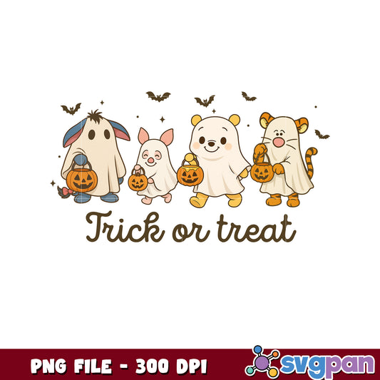 Trick or treat cute design png, halloween quotes png, halloween design png