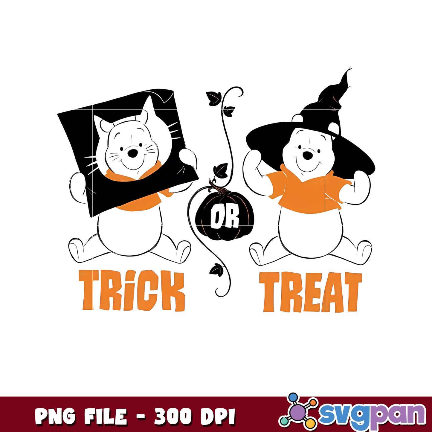 Trick or treat design png, halloween winnie the pooh png, halloween costumes png