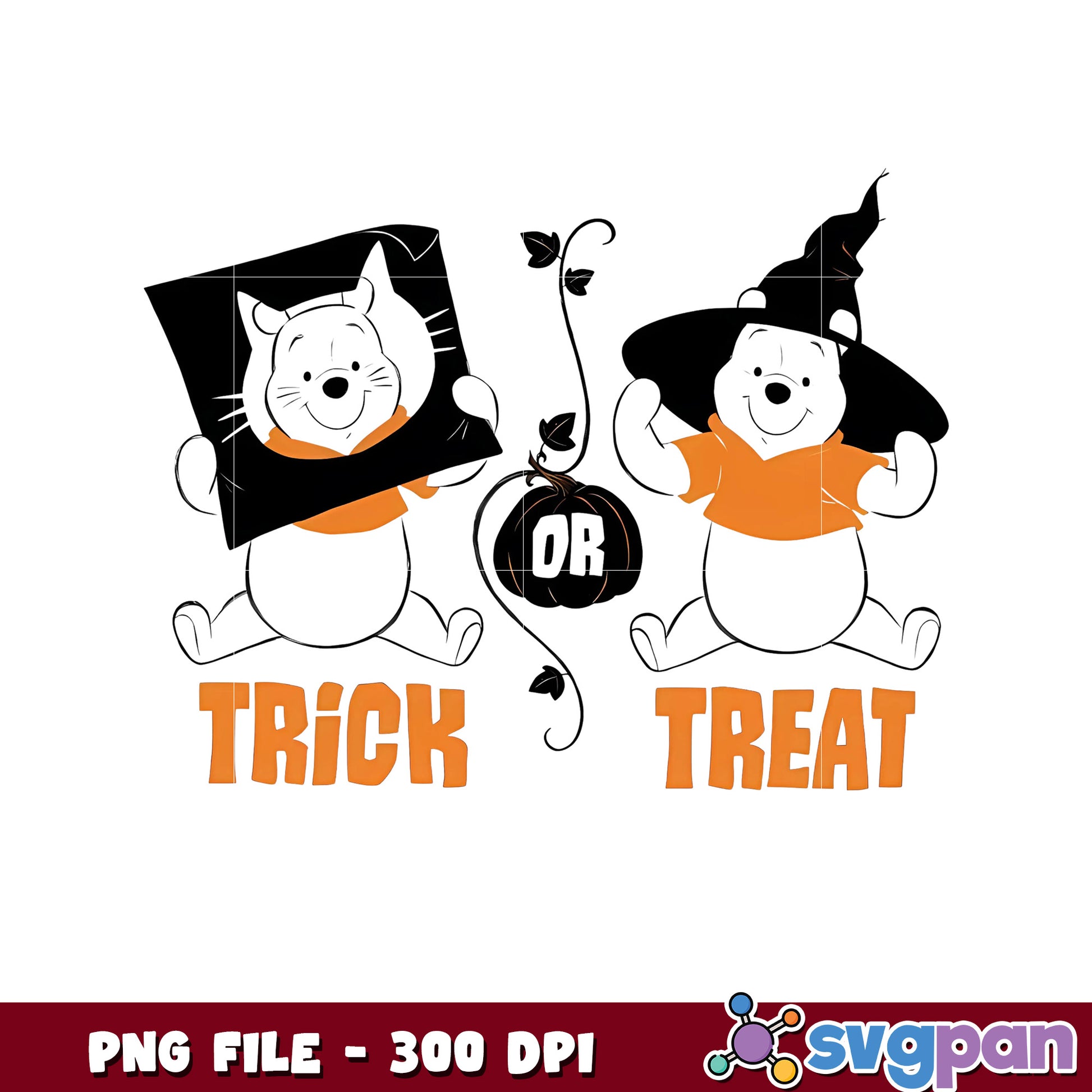 Trick or treat design png, halloween winnie the pooh png, halloween costumes png