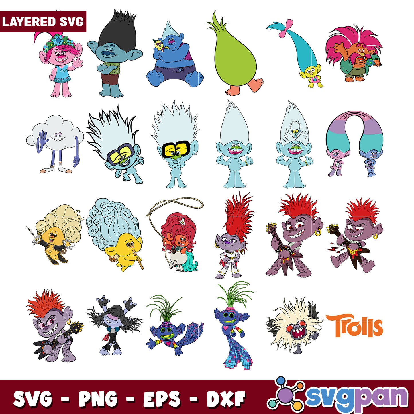 Trolls SVG Bundle Layered Character Designs Pack