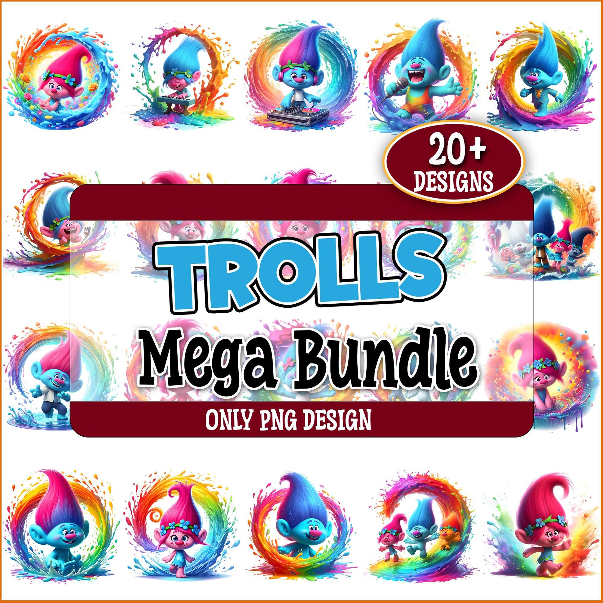 Trolls watercolor png bundle