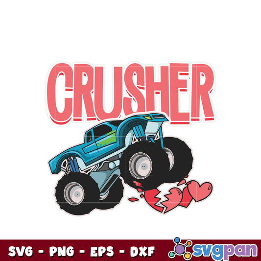 Truck car heart crusher svg, car valentines svg, valentine day svg