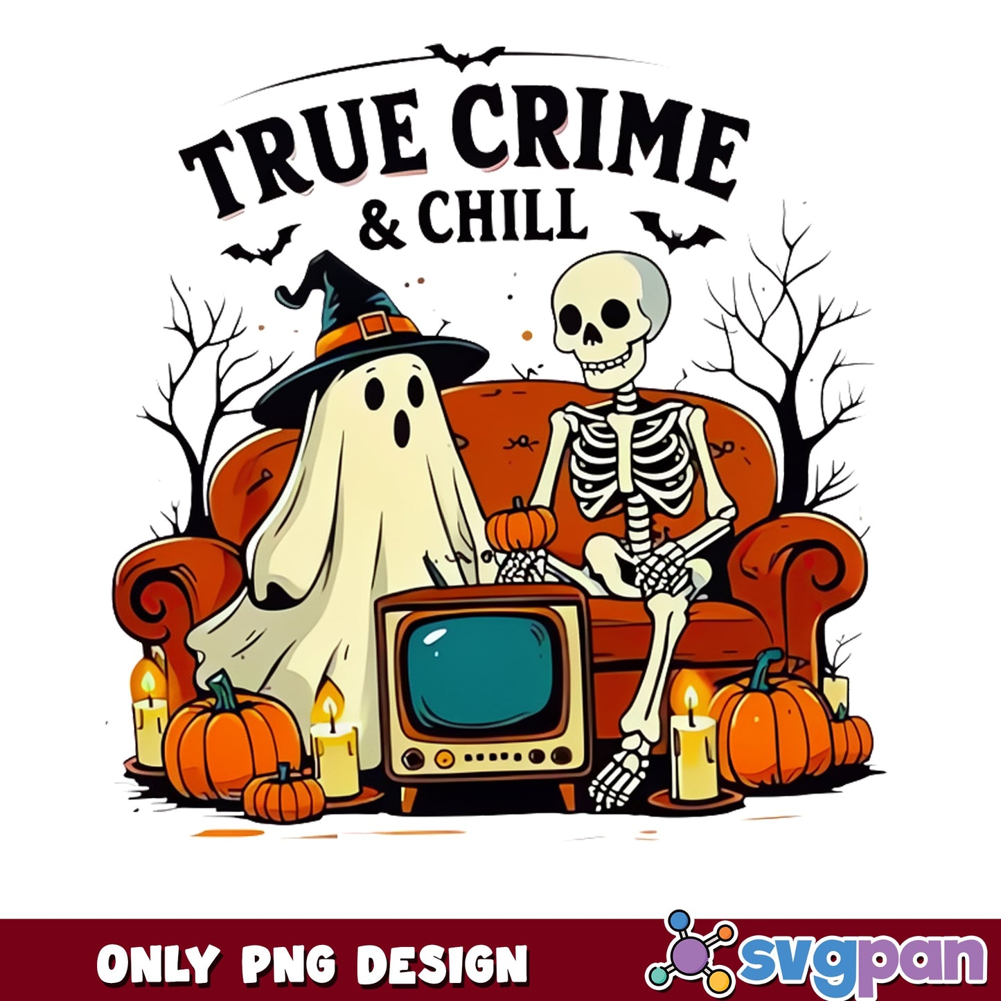 True Crime And Chill PNG, Ghost Skeleton Halloween PNG, Spooky PNG