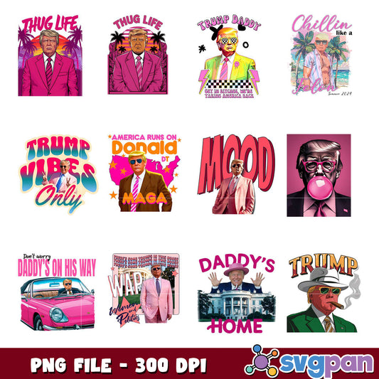 Trump PNG Bundle 10 Retro Designs, 300 DPI