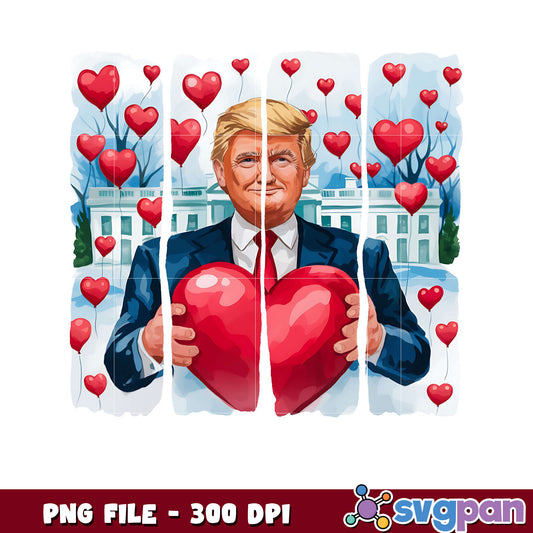 Trump holding heart balloons illustration, high resolution PNG