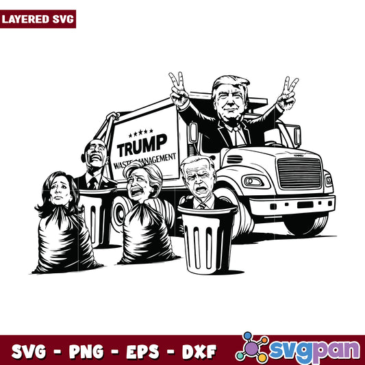 Trump in Garbage Truck svg design, trump memes svg, president trump svg
